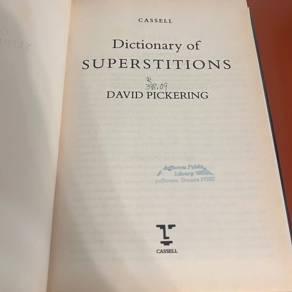 Cassell Dictionary of Superstitions David Pickering 1995 Hardcover First Edition